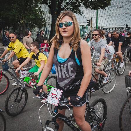 MILAN, ITALY - MAY 11: Thousands of people take part in Cyclopride, event dedicated to bicycles and sustainable mobility on MAY 11, 2014 in Milan.のeditorial素材