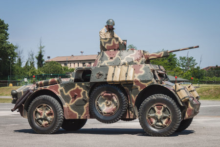MILAN, ITALY - MAY 18: Italian armored car on display at Militalia, exhibition dedicated to...