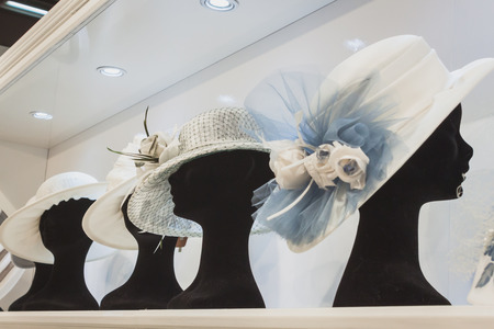 MILAN, ITALY - MAY 23  Ceremony hats on display at Si Sposaitalia, ultimate exhibition for bridal and formal wear industry on MAY 23, 2014 in Milan のeditorial素材
