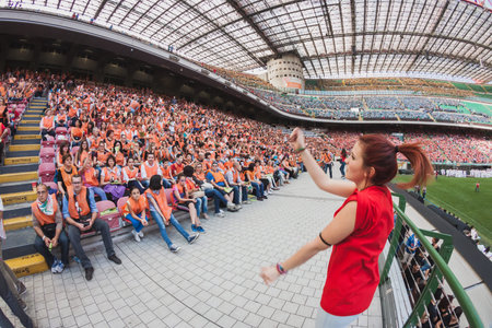 MILAN, ITALY - JUNE 2: 50.000 teenagers take part in a ceremony at San Siro stadium where archbishop...