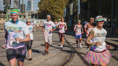 MILAN, ITALY - SEPTEMBER 6: Thousands of people take part in the Color Run event, the funniest and...