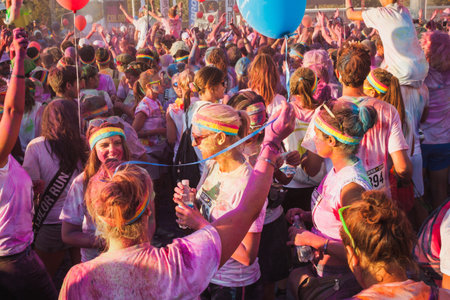 MILAN, ITALY - SEPTEMBER 6: Thousands of people take part in the Color Run event, the funniest and...