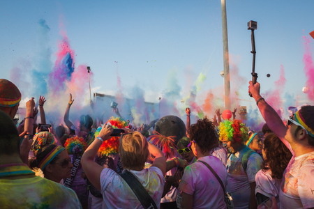 MILAN, ITALY - SEPTEMBER 6: Thousands of people take part in the Color Run event, the funniest and most colorful urban running ever on SEPTEMBER 6, 2014 in Milan.のeditorial素材