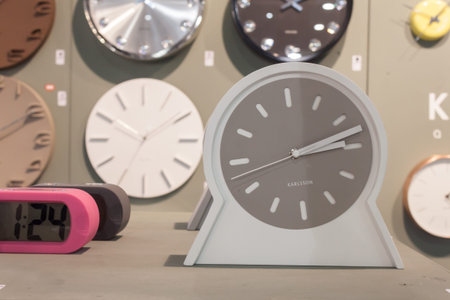 MILAN, ITALY - SEPTEMBER 13: Clocks on display at HOMI, home international show and point of...