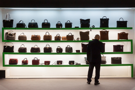 MILAN, ITALY - SEPTEMBER 13:Bags on display at HOMI, home international show and point of reference for all those in the sector of interior design on SEPTEMBER 13, 2014 in Milan.のeditorial素材