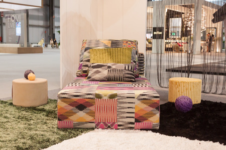 MILAN, ITALY - SEPTEMBER 13: Missoni sofa on display at HOMI, home international show and point of reference for all those in the sector of interior design on SEPTEMBER 13, 2014 in Milan.のeditorial素材