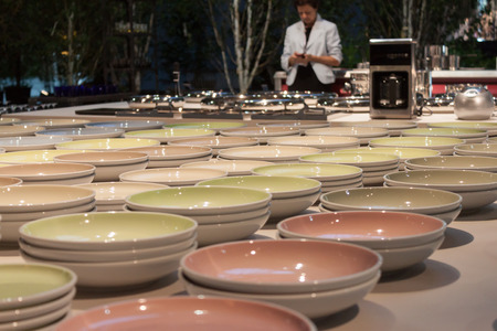 MILAN, ITALY - SEPTEMBER 13: Dishes on display at HOMI, home international show and point of reference for all those in the sector of interior design on SEPTEMBER 13, 2014 in Milan.のeditorial素材