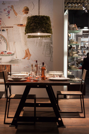 MILAN, ITALY - SEPTEMBER 13: Table on display at HOMI, home international show and point of reference for all those in the sector of interior design on SEPTEMBER 13, 2014 in Milan.のeditorial素材