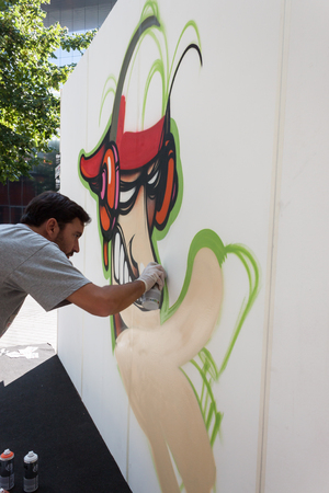 MILAN, ITALY - SEPTEMBER 13: Artist KayOne performs at HOMI, home international show and point of reference for all those in the sector of interior design on SEPTEMBER 13, 2014 in Milan.のeditorial素材