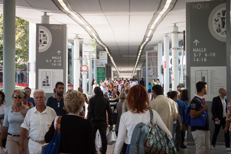 MILAN, ITALY - SEPTEMBER 13: People visit HOMI, home international show and point of reference for all those in the sector of interior design on SEPTEMBER 13, 2014 in Milan.のeditorial素材