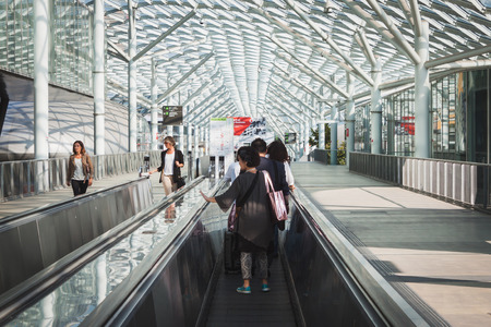 MILAN, ITALY - SEPTEMBER 13: People visit HOMI, home international show and point of reference for all those in the sector of interior design on SEPTEMBER 13, 2014 in Milan.のeditorial素材