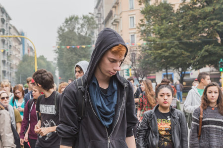 MILAN, ITALY - OCTOBER 10: Thousands of students march in the city streets to protest agaist the...
