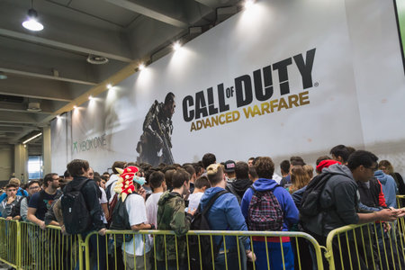 MILAN, ITALY - OCTOBER 24: People wait to enter Call of Duty stand at Games Week 2014, event...