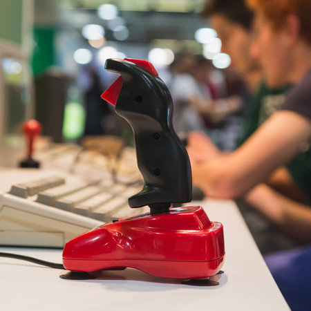 MILAN, ITALY - OCTOBER 24: Retro joystick at Games Week 2014, event dedicated to video games and electronic entertainment on OCTOBER 24, 2014 in Milan.のeditorial素材