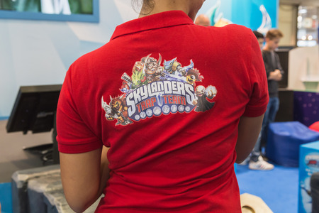 MILAN, ITALY - OCTOBER 24: Skylanders logo at Games Week 2014, event dedicated to video games and electronic entertainment on OCTOBER 24, 2014 in Milan.のeditorial素材