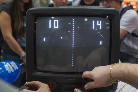 MILAN, ITALY - OCTOBER 24: People play at Games Week 2014, event dedicated to video games and...