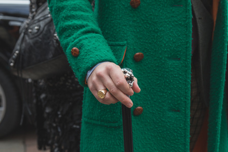 MILAN, ITALY - FEBRUARY 25: Detail of a walking stick outside Gucci fashion show building for Milan Women's Fashion Week on FEBRUARY 25, 2015  in Milan.のeditorial素材