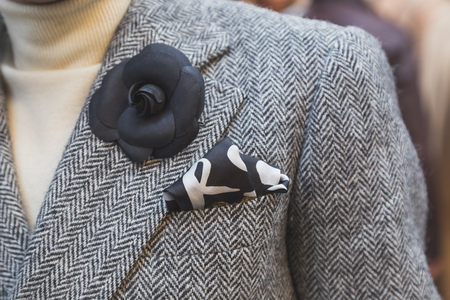 MILAN, ITALY - FEBRUARY 25: People gather outside Alberta Ferretti fashion show building for Milan Women's Fashion Week on FEBRUARY 25, 2015  in Milan.のeditorial素材