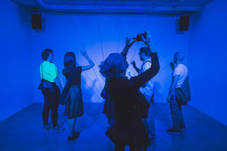 MILAN, ITALY - APRIL 15: People visit Fuorisalone at Ventura Lambrate space, location of important events during Milan Design Week on APRIL 15, 2015 in Milan.のeditorial素材