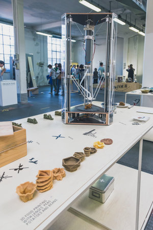 MILAN, ITALY - APRIL 15: 3D printer on display for Fuorisalone at Ventura Lambrate space, location...