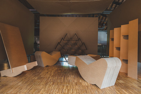 MILAN, ITALY - APRIL 18: Furniture on display at Fuorisalone, series of important and interesting events all around the town during Milan Design Week on APRIL 18, 2015 in Milan.のeditorial素材