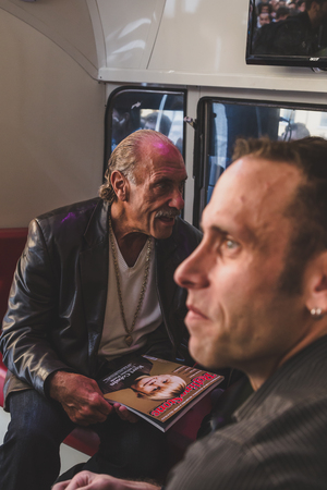 MILAN, ITALY - APRIL 18: Les and Seth Gold of the tv series Hardcore Pawn visit Fuorisalone, important and interesting events all around the town during Milan Design Week on APRIL 18, 2015 in Milan.のeditorial素材