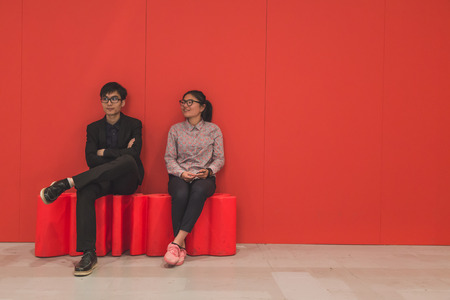 MILAN, ITALY - APRIL 18: People visit Fuorisalone, series of important and interesting events all around the town during Milan Design Week on APRIL 18, 2015 in Milan.のeditorial素材