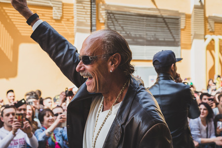 MILAN, ITALY - APRIL 18: Les Gold of the tv series Hardcore Pawn visits Fuorisalone, important and interesting events all around the town during Milan Design Week on APRIL 18, 2015 in Milan.のeditorial素材