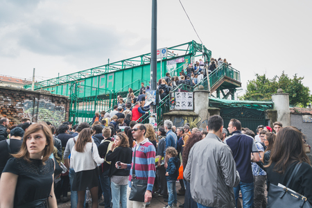 MILAN, ITALY - APRIL 18: Crowd at Fuorisalone, series of important and interesting events all around the town during Milan Design Week on APRIL 18, 2015 in Milan.のeditorial素材