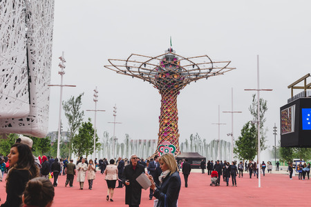 MILAN, ITALY - MAY 1: People visit Expo, universal exposition on the theme of food on MAY 1, 2015 in Milan.のeditorial素材