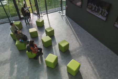 MILAN, ITALY - MAY 2: People inside Moldova pavilion at Expo, universal exposition on the theme of food on MAY 2, 2015 in Milan.のeditorial素材