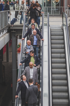 MILAN, ITALY - MAY 4: People visit Tuttofood, world food exhibition on MAY 4, 2015 in Milan.のeditorial素材