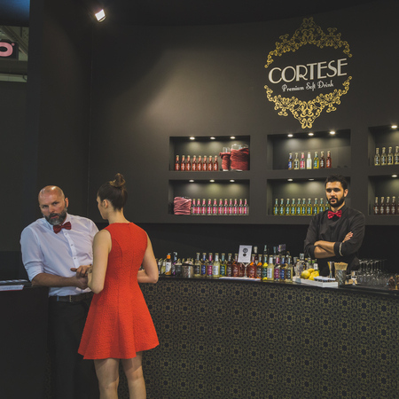 MILAN, ITALY - MAY 4: Cortese stand at Tuttofood, world food exhibition on MAY 4, 2015 in Milan.のeditorial素材