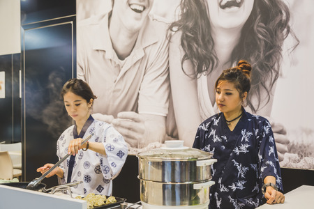 MILAN, ITALY - MAY 4: Oriental kitchen at Tuttofood, world food exhibition on MAY 4, 2015 in Milan.のeditorial素材