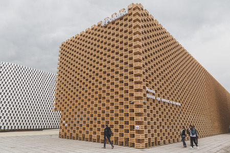 MILAN, ITALY - MAY 4: People visit Poland pavilion at Expo, universal exposition on the theme of food on MAY 4, 2015 in Milan.のeditorial素材