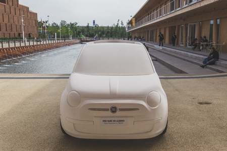 MILAN, ITALY - MAY 4: Fiat 500 car by Fabio Novembre on display at Expo, universal exposition on the theme of food on MAY 4, 2015 in Milan.のeditorial素材