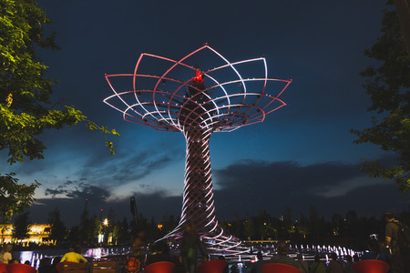 MILAN, ITALY - MAY 13: Tree of Life in the evening at Expo, universal exposition on the theme of food on MAY 13, 2015 in Milan.のeditorial素材