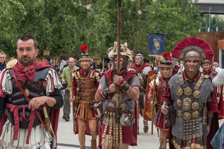 MILAN, ITALY - MAY 25: Historical Roman Group takes part in Expo, universal exposition on the theme of food on MAY 25, 2015 in Milan.のeditorial素材