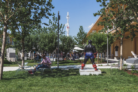 MILAN, ITALY - MAY 27: Modern art statue at Expo, universal exposition on the theme of food on MAY 27, 2015 in Milan.のeditorial素材