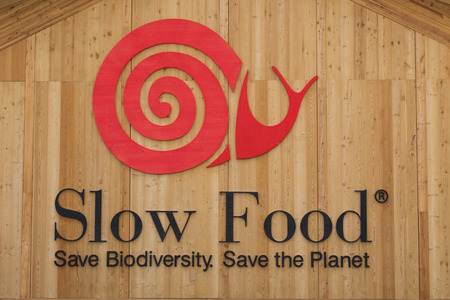 MILAN, ITALY - JUNE 1: Slow Food sign at Expo, universal exposition on the theme of food on JUNE 1, 2015 in Milan.のeditorial素材