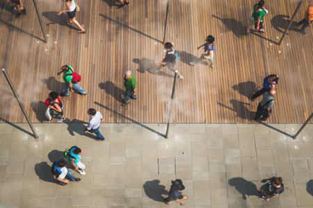 MILAN, ITALY - JUNE 5: Top view of people outside USA pavilion at Expo, universal exposition on the theme of food on JUNE 5, 2015 in Milan.のeditorial素材