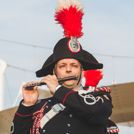 MILAN, ITALY - JUNE 5: Carabinieri brass band performs at Expo, universal exposition on the theme of food on JUNE 5, 2015 in Milan.のeditorial素材