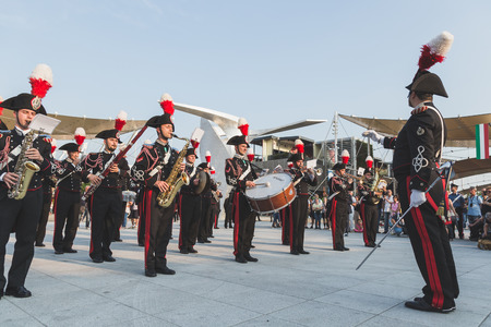 MILAN, ITALY - JUNE 5: Carabinieri brass band performs at Expo, universal exposition on the theme of food on JUNE 5, 2015 in Milan.のeditorial素材