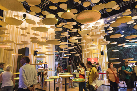 MILAN, ITALY - AUGUST 3: People visit Brunei pavilion Expo, universal exposition on the theme of food on AUGUST 3, 2015 in Milan.のeditorial素材