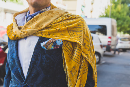 MILAN, ITALY - SEPTEMBER 25  Detail of a man outside Etro fashion show building for Milan Women's Fashion Week on SEPTEMBER 25, 2015  in Milan.のeditorial素材