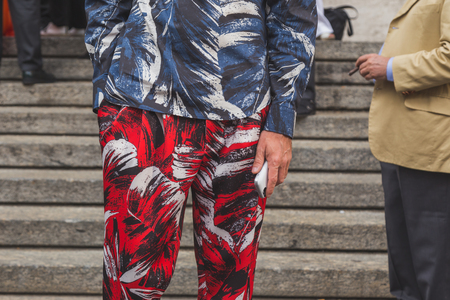 MILAN, ITALY - SEPTEMBER 27: Detail of a man outside Ferragamo fashion show building for Milan Women's Fashion Week on SEPTEMBER 27, 2015  in Milan.のeditorial素材