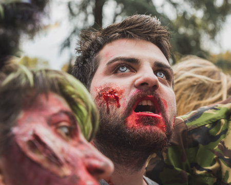 MILAN, ITALY - OCTOBER 25: People take part in the Zombie Walk, social event in the city streets...