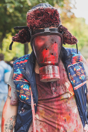 MILAN, ITALY - OCTOBER 10: People take part in the Zombie Walk, social event in the city streets just before Halloween on OCTOBER 10, 2015 in Milan.のeditorial素材