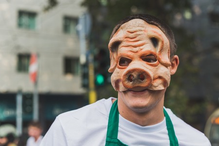MILAN, ITALY - OCTOBER 10: People take part in the Zombie Walk, social event in the city streets just before Halloween on OCTOBER 10, 2015 in Milan.のeditorial素材