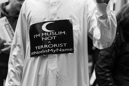 MILAN, ITALY - NOVEMBER 21: The Muslim Community demonstrates against every kind of terrorism in the name of Islamic religion on NOVEMBER 21, 2015 in Milan.のeditorial素材